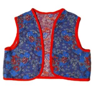 Handmade blue, red, and metallic silver floral vest